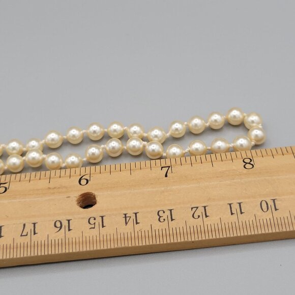 Hand Knotted 6mm Cultured Pearl Necklace Sterling Silver Clasp 16" Length - Picture 8 of 9